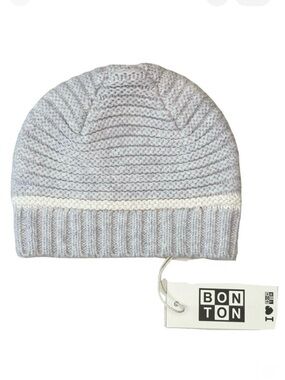 NWT BONTON Paris Heather Grey Knit Wool Baby Hat Beanie Size 3M